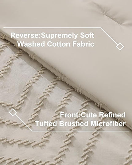 Litanika Oversized Queen Size Comforter Set with Sheets Oatmeal - 7 Pieces Bed in a Bag Oversized King Boho Tufted Complete Bedding Sets with Comforter, Sheets, Pillowcases & Shams