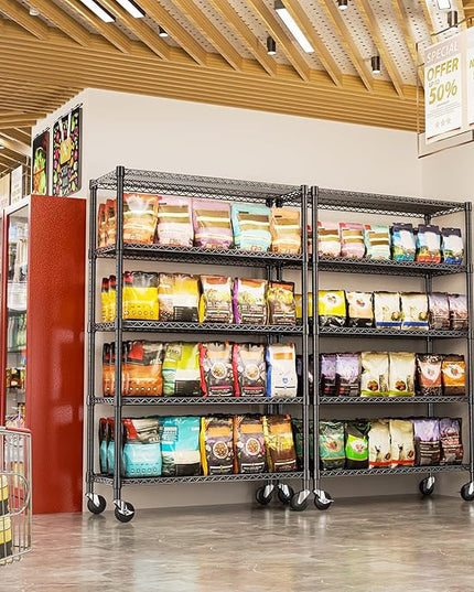 IZEUK Heavy Duty Garage Shelving, 5 Tier Wide Metal Storage Shelf Rack, Adjustable Utility Organizer for Basement, Garage, Black, 23.6" D x 53.1" W x 73.6" H