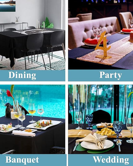 VidaFete 1 Pack Tablecloth 90 * 156inch Rectangle Table Cloth Polyester, Stain Wrinkle Resistant Polyester Dining Table Cover for Kitchen Dinning Party Wedding Tabletop Buffet Decoration(Black)