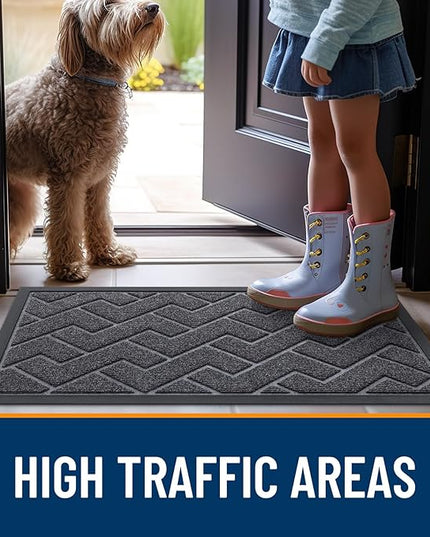 OLANLY Front Door Mat Indoor Outdoor Entrance, Waterproof All-Season, All-Weather Doormat, Sturdy Natural Rubber, Low Profile, Easy Clean Patio Porch Entryway Mat, Herringbone Brick (Grey, 47x17)