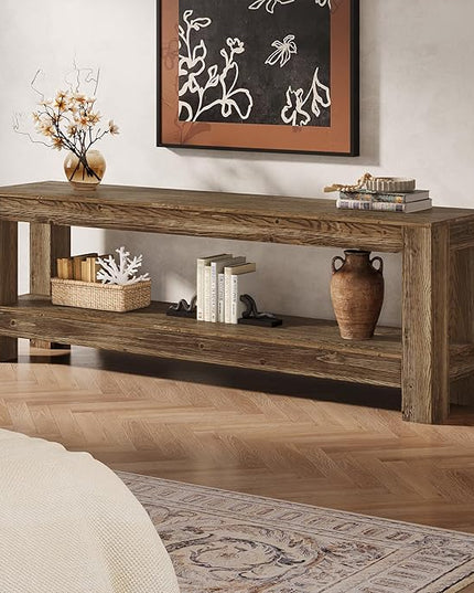 70.9-Inch Solid Wood TV Stand, Farmhouse TV Console for 65/70/80/85-Inch TVs, Entertainment Center with Storage Shelves for Living Room, Bedroom, Rustic Brown