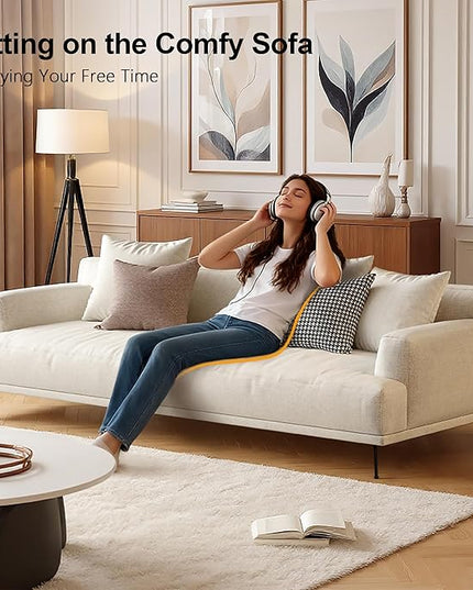 110.2” Modern Sectional Sofa, Oversized Upholstered Couch with Deep Seat, Sturdy Metal Legs, Easy to Assemble, 4 Seater Beige Fabric Sofa for Living Room and Bedroom, Beign