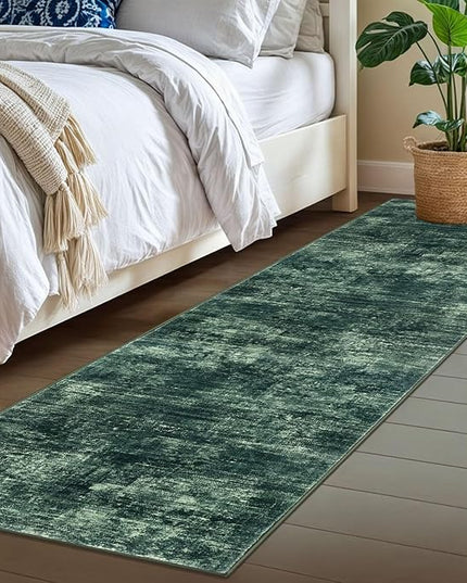 IOHOUZE Abstract Runner Rug 2x7 Ft Washable Runners for Hallways, Non Slip Kitchen Runner Printed Faux Wool Entryway Runners Indoor, Modern Abstract Floor Carpet for Hall Kitchen Bedroom, Dark Green