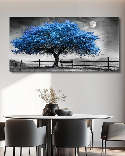 FUHAIHUA Canvas Wall Art For Living Room Wall Decor For Bedroom Office Wall Decoration Black And White Landscape Painting Blue Tree Pictures Artwork Room Aesthetic Home Decor 20x40 In