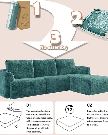 EASE MOOSE Sectional Cloud Couch for Living Room, Modular Boneless Sofa Large L-Shaped, Modern Cloud Sofa Set with Fluffy Foam, Oversized 4-Seater Deep Sofas with Ottoman for Bedroom, Chenille (Blue)