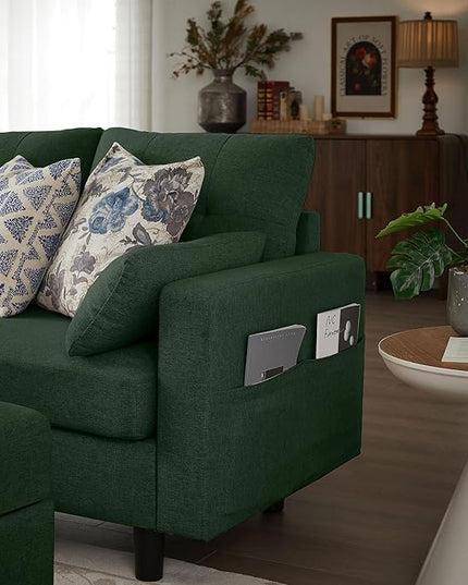 Convertible Sectional Sofa with Storage Ottoman Bench, 101" U Shaped Couch 4-Seat Sofa Set for Living Room/Apartment, Sectional Couch with Movable Ottoman, Green