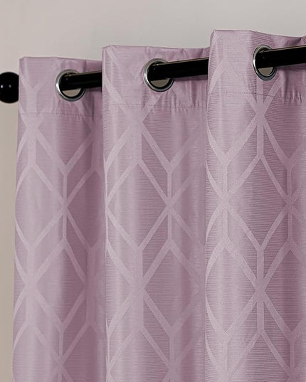 Amazon Basics Jacquard 2-Piece 100% Blackout Curtains, Living Room and Bedroom Drapes, Thermal Insulated Window Treatment, 52"x95", Pink
