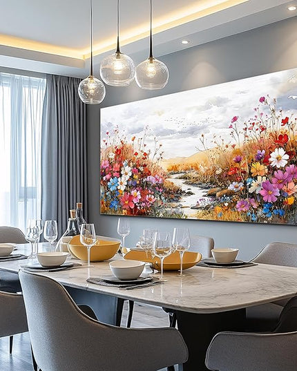 XIGUANGART Wildflowers Plants Painting Artwork Large Wall Art Canvas Prints Colorful Flowers Scenery Farmhouse Pictures Wall Decor for Living Room Kitchen Dining Room Bedroom Office Ready To Hang
