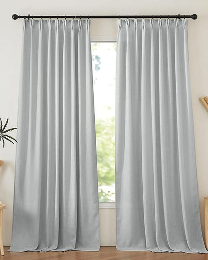 NICETOWN Linen Pinch Pleat Blackout Curtains 84 inch Long for Living Room Bedroom, Thermal Insulated Window Treatments Privacy with Light Filtering for Home, 52 x 84 inch, 2 Panels, Light Grey