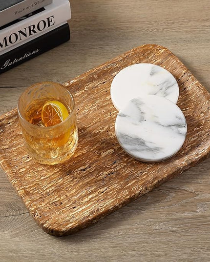 Natural Marble Vanity Tray, 11.8" Travertine/Stone Bathroom Tray Countertop, Golden Stone for Perfume Jewelry Holder, Decorative Dresser Organizer, Storage for Kitchen Sink(Walnut Traver)
