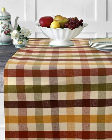 Urban Villa Fall Table Runner Harvest Checks 14''x72” 100% Cotton Over Sized Runner Heavier Quality Ideal Thanks Giving Dining Wedding Dinner Parties Everyday Use