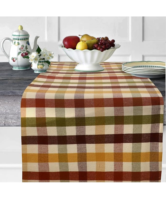 Urban Villa Fall Table Runner Harvest Checks 14''x72” 100% Cotton Over Sized Runner Heavier Quality Ideal Thanks Giving Dining Wedding Dinner Parties Everyday Use