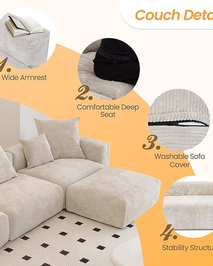 JACH 181" Oversized Modular Sectional Sofa, U-Shaped Deep 4-Seats Sectional Couch with Chaise Ottomans, Huge Plus Convertible Soft Sofas, Corduroy Minimalist Couches for Living Room, Apartment, Beige