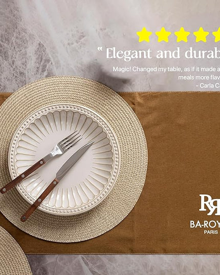 Round Placemats Set of 4 Plastic Woven Placemats Washable Wipeable Table Mats for Dining Table Heat Resistant Non-Slip Circle Place Mats (Beige-Brown)