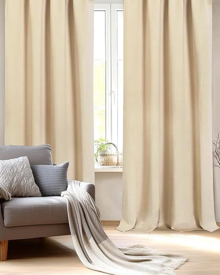 DWCN Blackout Curtains for Bedroom – Rod Pocket Thermal Insulated Noise Reducing Noise Reducing Drapes for Living Room, W 52 x L 95 Inch, 2 Panels, Beige