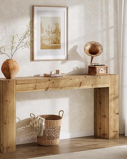 Solid Wood Console Table, 63-Inch Farmhouse Sofa Table Behind Couch for Entryway, Living Room, Foyer, Easy Assembly (Light Wood)