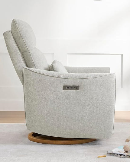 CHITA Swivel Rocker Recliner Chair, Power Nursery Glider Recliner, Nursery Rocking Chair with Adjustable Power Headrest, FSC Certified, Solid Wood Base, Crockery (Gray)