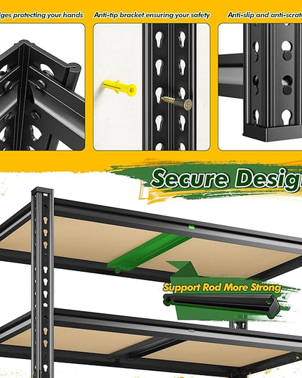 72.1" H Garage Shelving 2030LBS Garage Storage Shelves, 5 Tier Adjustable Metal Shelving, Storage Shelves for Storage, Basement, Warehouse, Pantry, Kitchen, 35.5" W x 15.7" D x 72.1" H, Black