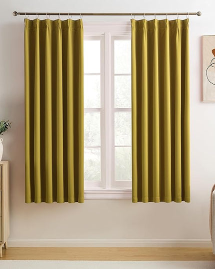 KEQIAOSUOCAI Yellow Pinch Pleated Curtains 72 Inch Length 2 Panels Set Noise Cancelling Window Drapes for Nursery Bedroom Living Room 40x72