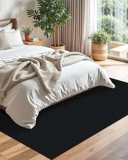 KOZYFLY Washable Area Rug for Living Room 5x7 Ft Non Slip Rubber Backed Bedroom Rug Braided Cotton Dining Room Rug, Floor Carpet for Living Room Dining Room Bedroom, Black