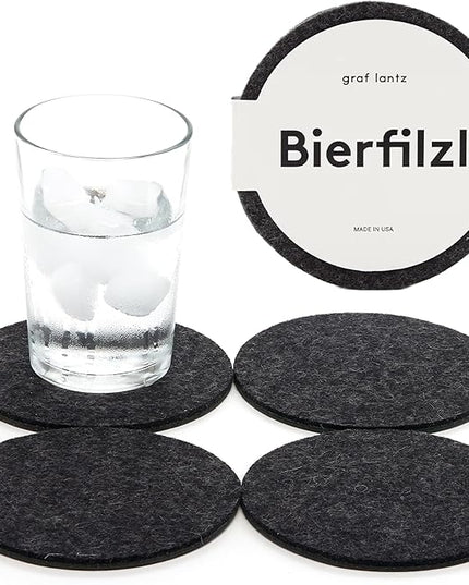 Graf Lantz - Bierfilzl Merino Wool Round Coasters Set of 4 - Charcoal (4" Circles) - Absorbs 30% of Weight - German Wool - Heat Resistant, Sustainable, & Reusable - Home Decor & Coffee Table Decor