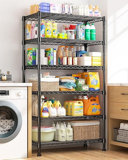 REIBII 6-Tier Storage Shelves Metal Shelving for Storage Load 1000 LBS,Wire Shelves Heavy Duty Shelving Unit Adjustable Pantry Shelf Bathroom Kitchen Garage 24" W x 14" D x 71" H, Black