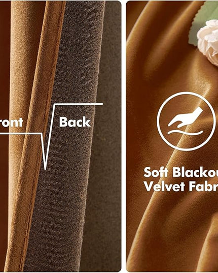 MIULEE Velvet Curtains Gold Brown Elegant Long Grommet Curtains Black Out Thermal Insulated Soundproof Room Darkening Drapes for Fall Living Room Bedroom 52 x 96 Inch Length Set of 2, Pumpkin Brown