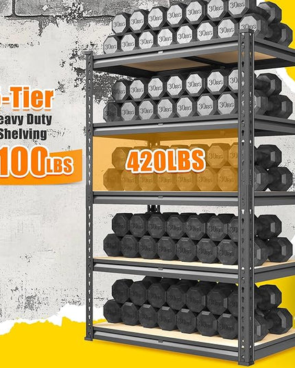 72.12" H Garage Shelving, Storage Shelves Load 2100LBS, 5-Tier Adjustable Shelving Unit with Thickened Wooden Boards for Multiple Scenarios, 72.12" H x 35.55" W x 11.85" D, Black, 3 Pack