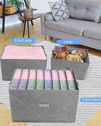 Large Linen Fabric Foldable Storage Bins with Removable Lid and Handles, Washable Storage Box Organizer Containers Baskets Cube with Cover for Bedroom,Office(Black, XXL(2-Pack))