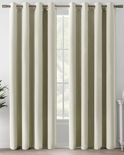 Beige Full Blackout Curtains 90 Inches Long 2 Panels for Bedroom, Noise Reducing Thermal Insulated Linen Look 100% Blackout Curtain Panels for Living Room, Beige, W52 x L90, 2 Panels