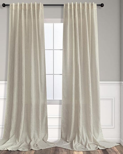 Pitalk Flax Linen Extra Long Curtains 120 Inch Length for Living Room 2 Panels Back Tab Rod Pocket Drapes Light Filtering Semi Privacy Beige Sheer Curtains for Dining Room Sliding Door 10 FT 52x120