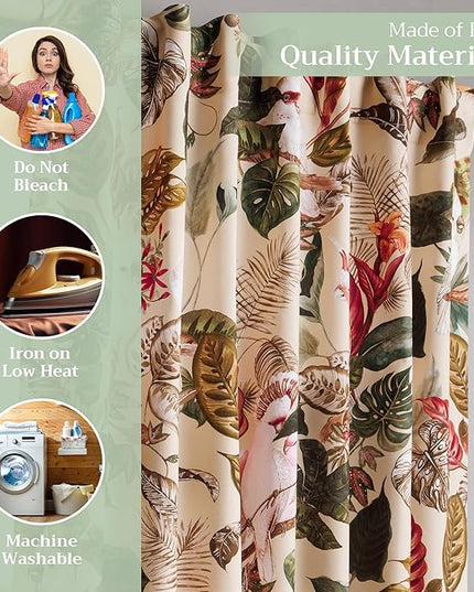 Maison d'Hermine Curtains for Living Room 100% Cotton 108 inch Length Two Panels Light Filtering Curtains for Bedroom Windows with Rod and Loop Pockets Drapes (Cacatoes - Beige, 50" W x 108" L)