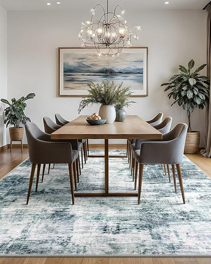 IOHOUZE Abstract Area Rugs 8x10 Ft Washable Large Rugs for Living Room, Non Slip Dining Room Rug, Printed Faux Wool Rug for Bedroom, Floor Carpet for Office Nursery Playroom, Sage Grey