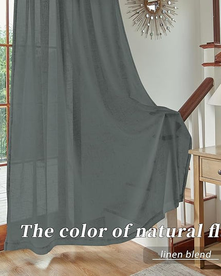 DUALIFE Grey Linen Semi Sheer Window Curtain 84 Inch Length Panels Drapes for Living Room Boho Rod Pocket Back Tab Long Curtains Set 2 for Farmhouse Decor Bedroom, 52 x 84 Gray