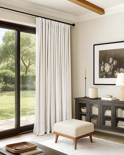 INOVADAY 100% Blackout Curtains for Bedroom, Black Out Curtains 96 Inch Long, Clip Rings Linen Blackout Drapes, Thermal Insulated Room Darkening for Living Room, 1 Panel - Beige,W102xL96