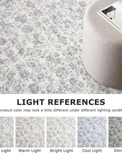 2x3 Washable Rug Soft Area Rug for Entryway, Grey Non-Slip Indoor Door Mat Distressed Floral Low-Pile Kitchen Rugs, Neutral Vintage Carpet for Entrance Kitchen Bedside Farmhouse