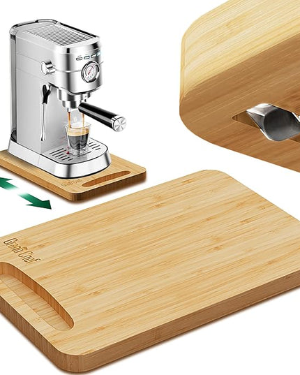 Bamboo Appliance Slider, Sliding Tray for Coffee Maker, Kitchen Countertop Appliance Rolling Tray, Coffee Pot Slider Tray with Rubber Wheels,Deep - Medium (9.5"D x 14"W)