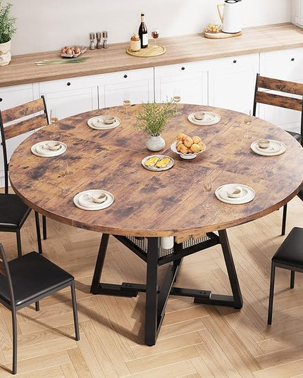 51'' Round Dining Table for 6,Kitchen Dining Room Circle Dinner Pedestal Table,Space Saving Wood Kitchen & Dining Room Furniture (Vintage, 51In)