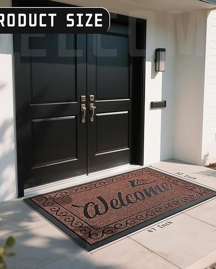 Yimobra Welcome Mat, Heavy Duty Sturdy Door Mats for Home Entrance Outdoor Indoor, Front Doormat for Outside Patio Floor Entry Porch Garage Office, Waterproof, Low Profile, 47X32 Inches, Maroon