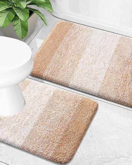 OLANLY Bathroom Rug Set 2 Piece, Soft Absorbent Microfiber Bath Mats and U-Shaped Contour Toilet Rug, Non-Slip, Machine Wash Dry, Plush Shaggy Bath Mats for Bathroom (30"x20"+24"x20", Beige)