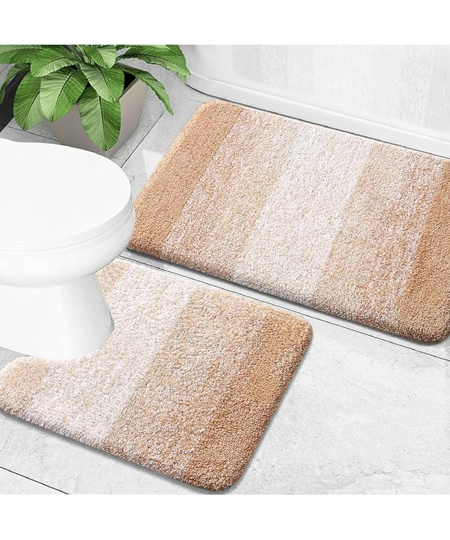 OLANLY Bathroom Rug Set 2 Piece, Soft Absorbent Microfiber Bath Mats and U-Shaped Contour Toilet Rug, Non-Slip, Machine Wash Dry, Plush Shaggy Bath Mats for Bathroom (30"x20"+24"x20", Beige)