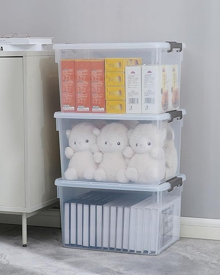 Citylife 32 QT Plastic Storage Bins with Latching Lids Stackable Storage Containers for Organizing Large Clear Storage Box for Garage, Closet, Kitchen, 8 Packs