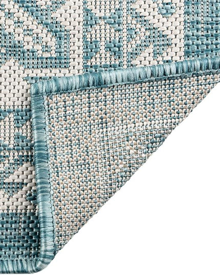 Rugs.com Outdoor Aztec Collection Rug – 7' x 10' Aqua Flatweave Rug Perfect for Living Rooms, Large Dining Rooms, Open Floorplans