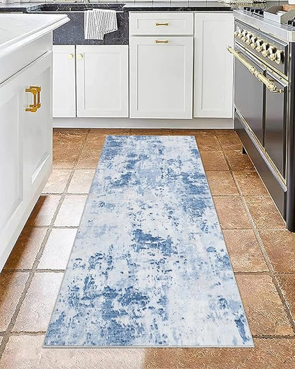 Modern Abstract Runner Rug 2x5 Washable Non Slip Stain Resistant Rug for Bedroom Living Room Non Shedding Low Pile Indoor Floor Cover,Light Blue