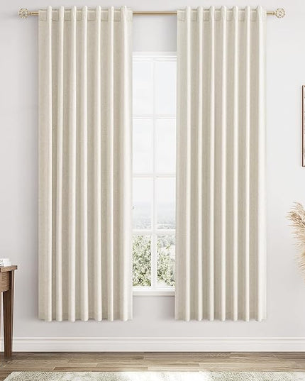 Guken Beige Cream Linen Blackout Curtains 72 Inch Length 2 Panels Set for Living Room Bedroom Back Tab Thermal Insulated 100% Black Out Linen Drapes Room Darkening Window Curtains 72 Inches Long