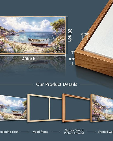 QIYILEXWART Wood Farmed Canvas Wall Art For Living Room Wall Decor For Bedroom Office Wall Decoration The Sea Boat Landscape Painting Farmhouse Pictures Artwork Room Aesthetic Home Decor 20x40 In