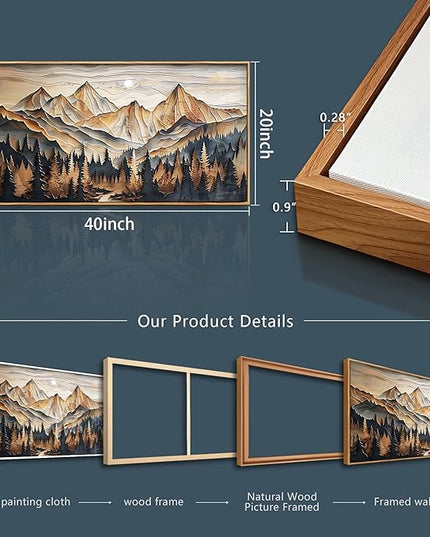 QIYILEXWART Wood Farmed Canvas Wall Art For Living Room Wall Decor For Bedroom Office Wall Decoration Mountain Landscape Painting Abstract Pictures Artwork Room Aesthetic Home Decor 20x40 In