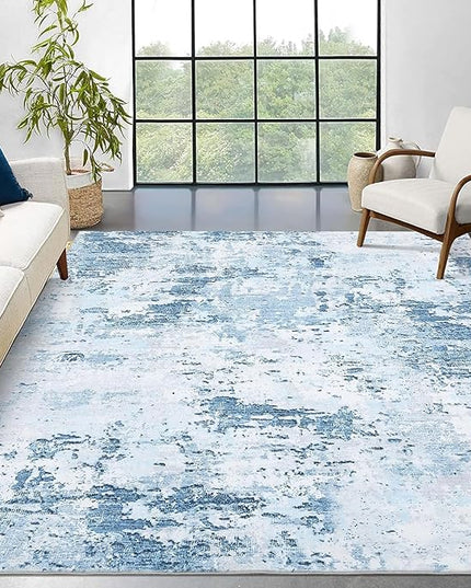 Modern Abstract Area Rug 3x5 Non Slip Non Shedding Rug Low Pile Stain Resistant Rug for Bedroom Living Room,Light Blue