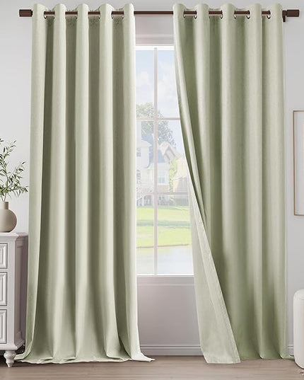 100% Blackout Linen Textured Curtains 108 Inch Length 2 Panels Set for Living Room, Bedroom, Light Weight Curtains with Grommets Top, Full Blackout Curtains Privacy Protection, Beige, 66" W x 108" L