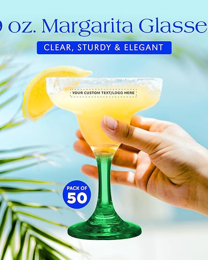 DISCOUNT PROMOS 50 Margarita Glasses Set, 9 oz. - Personalized Text, Logo - Classic, Smooth, Barware, Glassware - Green